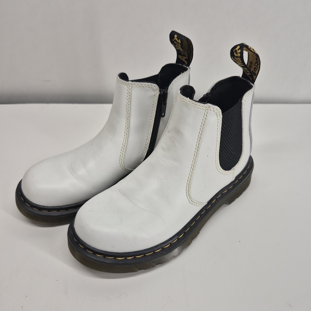 Dr Martens Youth Size 1 White Leather Chelsea Boots Zip Ankle 2976J Doc Shoes